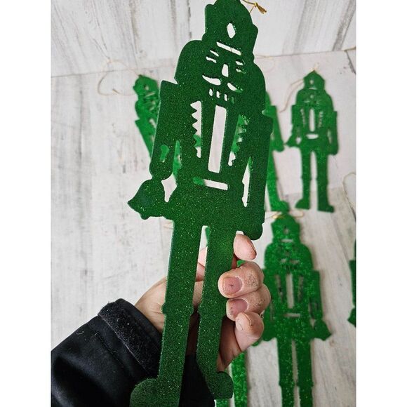 Large glitter green nutcracker ornament soldier vintage Xmas set lot tree - Picture 4 of 4